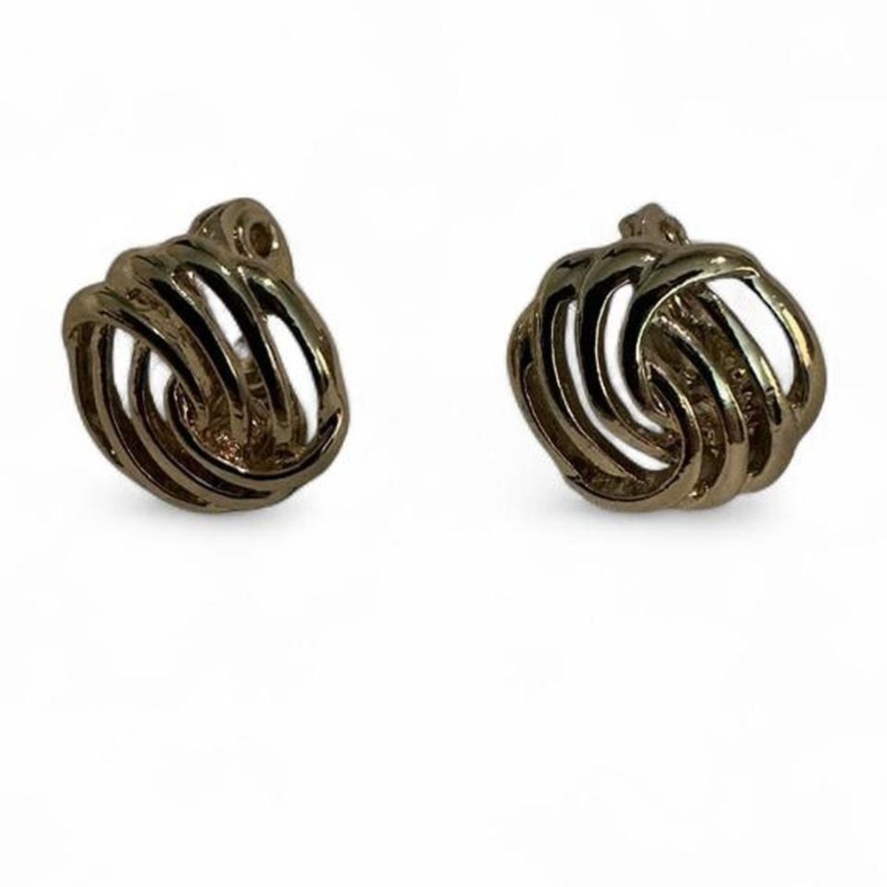 Monet Gold Tone Knot‎ Clip On Earrings Vintage Designer